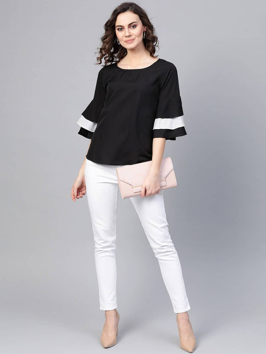 Solid Monocromatic Flare Sleeve Top