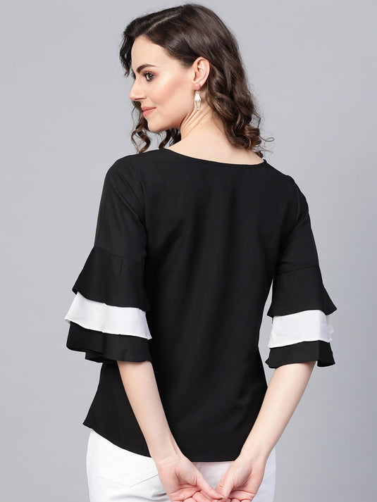 Solid Monocromatic Flare Sleeve Top