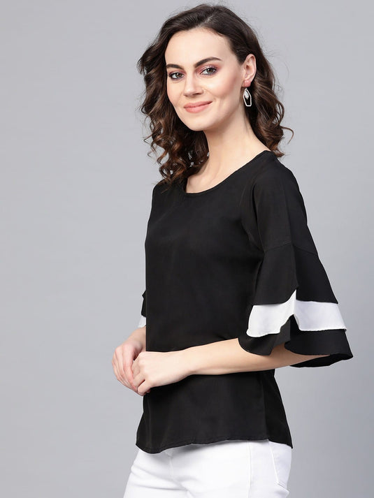 Solid Monocromatic Flare Sleeve Top