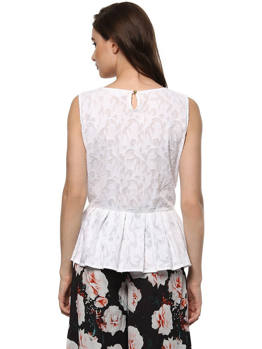 Pannkh Women's Self Embroidered Sleeveless Top