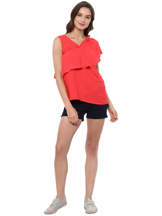 Asymmetric One-Side Frill Top