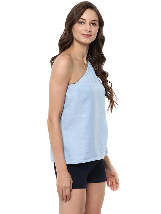 Chambray One-Shoulder Top