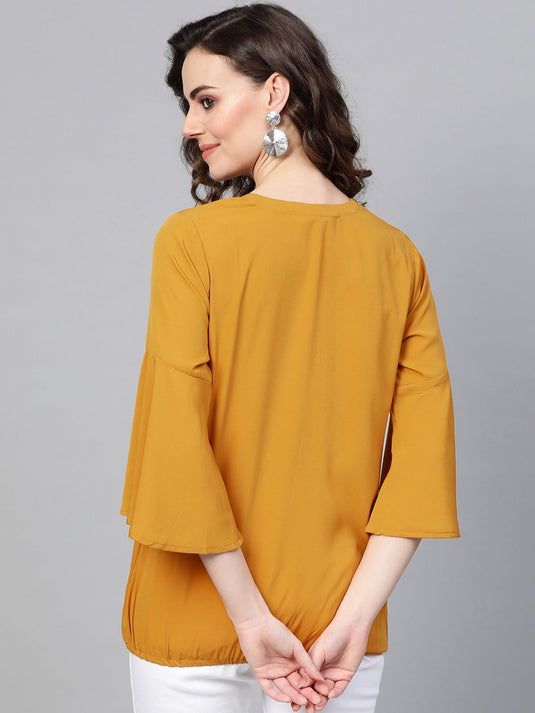 Solid Shirt Balloon Top With Huge Bell Sleeves