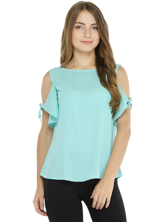 Solid Tie-Up Cold Shoulder Top