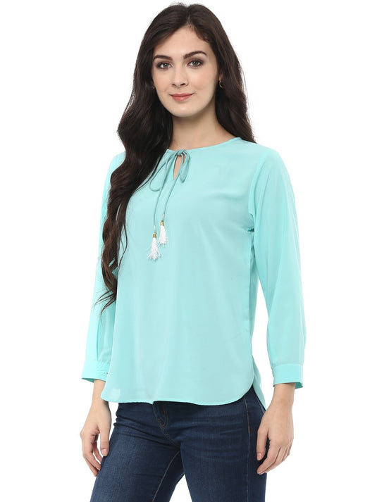 Pannkh Women's Solid Tassel Tie-Up Top