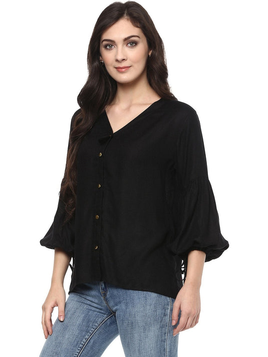 Pannkh Women's Solid Balloon Sleeves