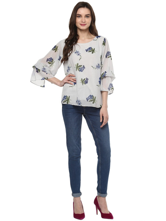 Pannkh Women's Floral Lantern Sleeves Top