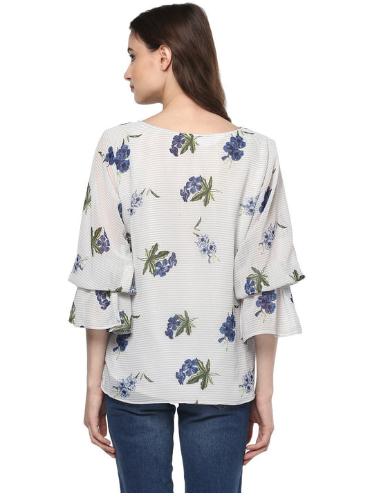 Pannkh Women's Floral Lantern Sleeves Top