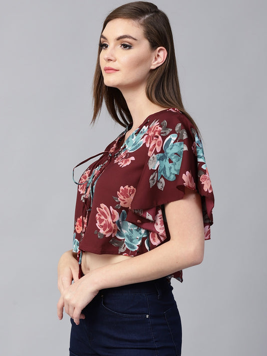 Pannkh Women's Floral Flare Sleeves Top