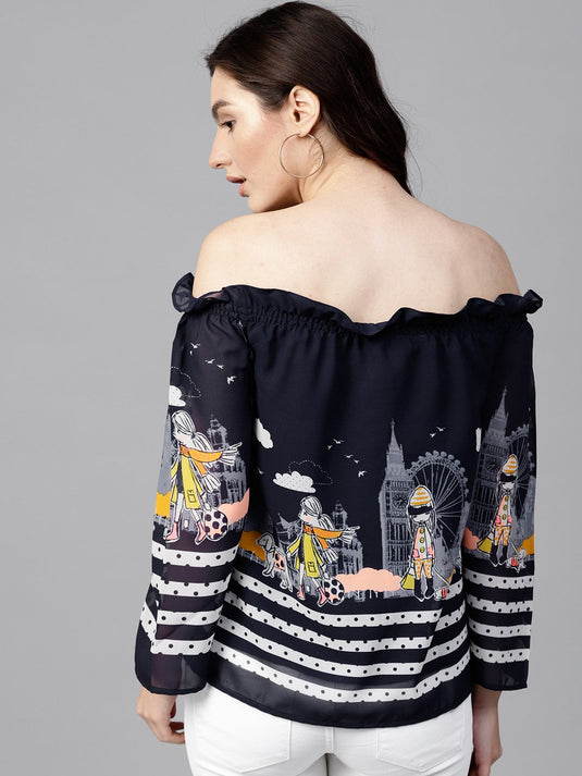 Pannkh Women's Off-Shoulder Fusion Printed Top