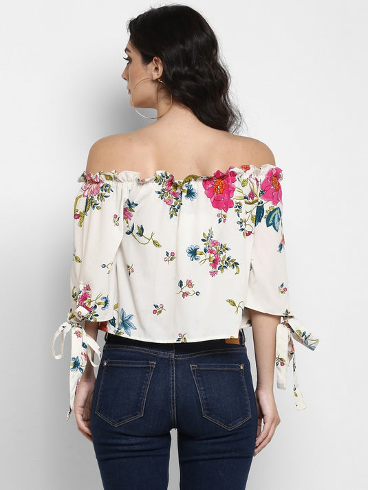 Pannkh Women's Floral Off-Shoulder Crop Top