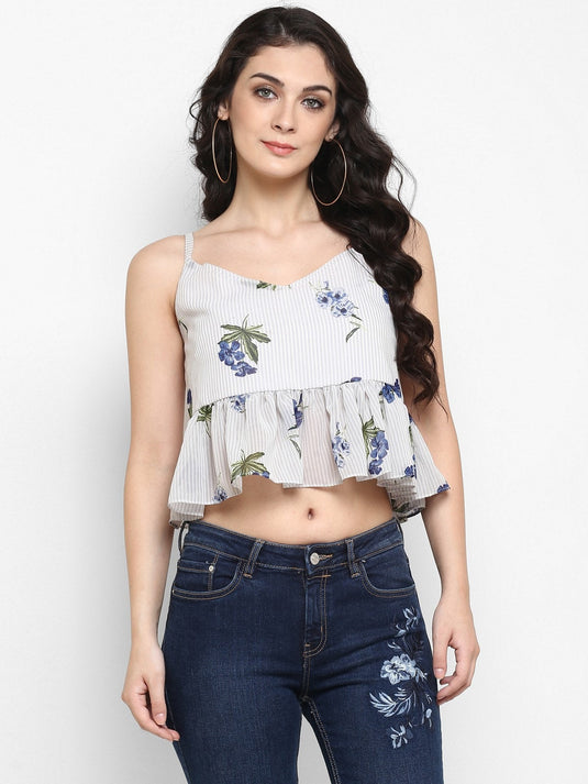 Pannkh Women's Floral Bandage Crop Top