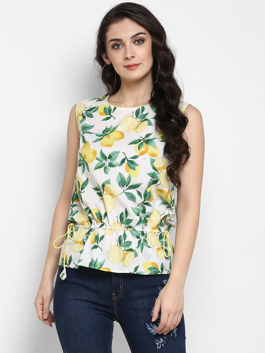 Pannkh Women's Lemon Printed Sleeveless Top