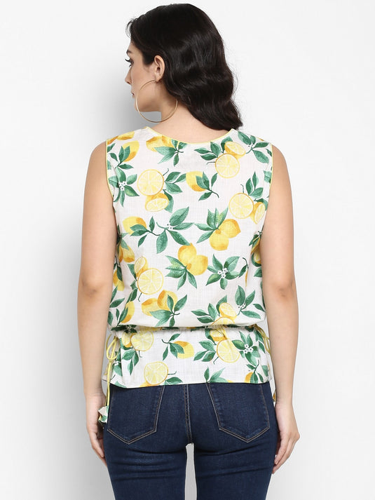 Pannkh Women's Lemon Printed Sleeveless Top