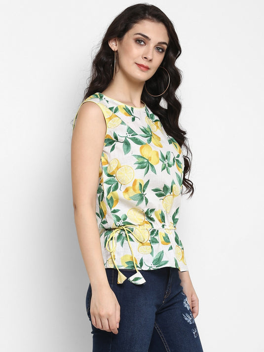 Pannkh Women's Lemon Printed Sleeveless Top