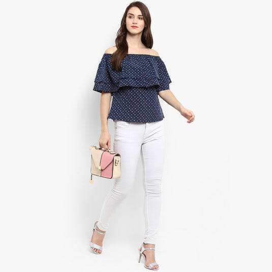 Pannkh Women's Printed Off-Shoulder Top