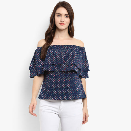 Pannkh Women's Printed Off-Shoulder Top