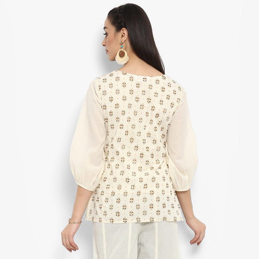 Pannkh Women's Block Printed Top With Waistcoat