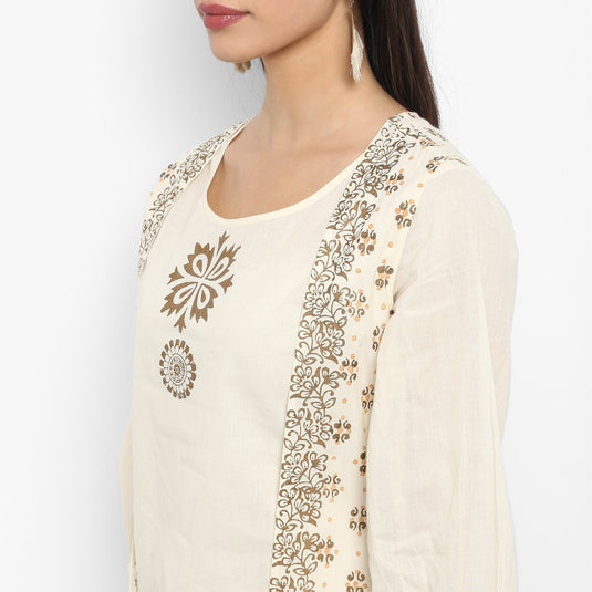 Pannkh Women's Block Printed Top With Waistcoat