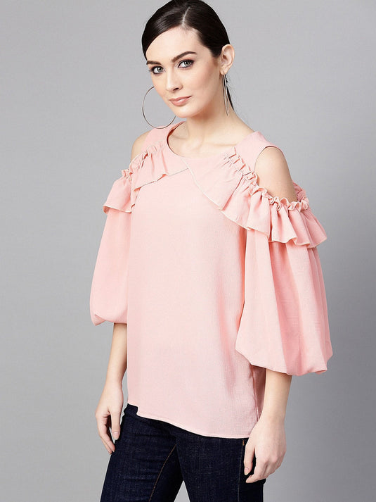 Solid Volumonous Cold-Shoulder Top