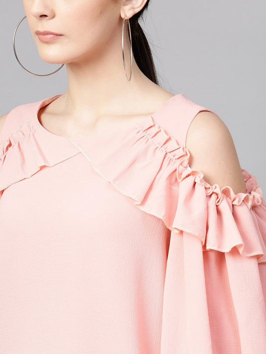 Solid Volumonous Cold-Shoulder Top