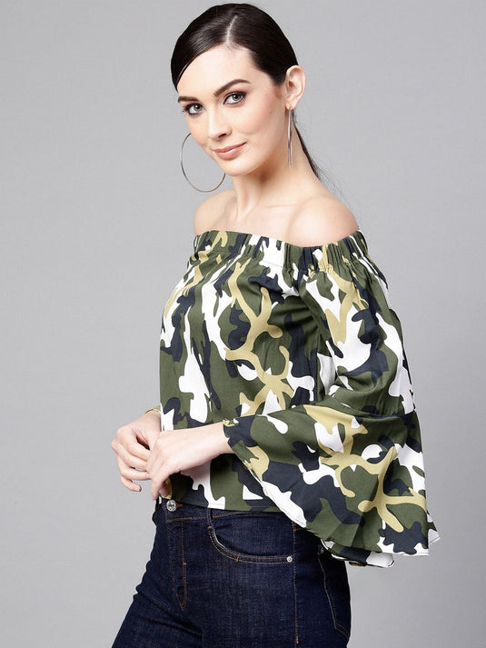 Camaouflage Off-Shoulder Top