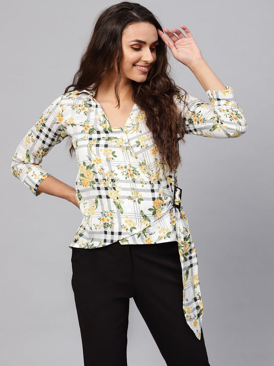 Floral Overlap Collar Top