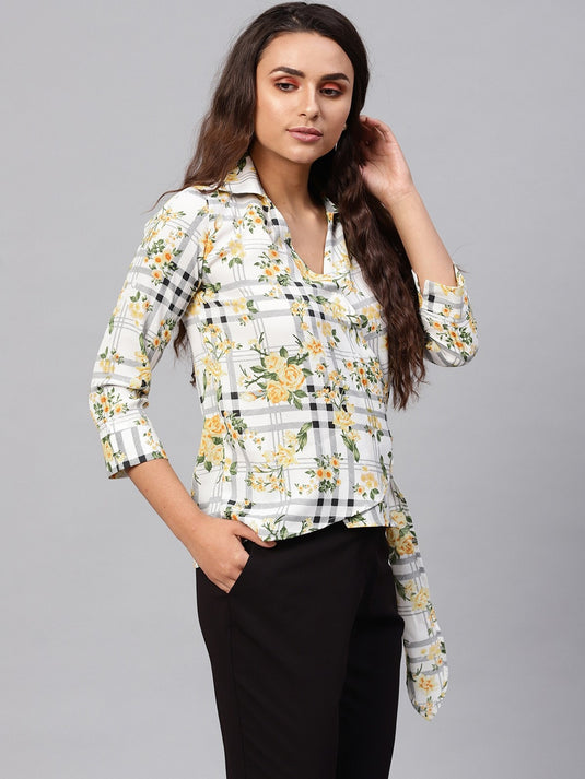 Floral Overlap Collar Top