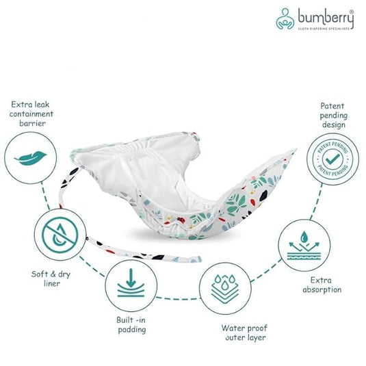 Bumberry Smart Nappy New Born Baby Cloth Diaper Combo with Size Adjustable Band, Reusable& Washable Diaper Leak Proof, Smart Langot For Just Born Babies(0-3 months)(Baby elephant, Fruityline, Lilies)