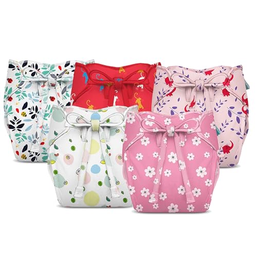 Bumberry New & Improved Smart Nappy for Just Borns (0-6 months)| Holds Upto 3 Pees With Extra Absorbtion & 100% Leak Protection All in One Reusable Cloth Diaper - 5 Piece Pack