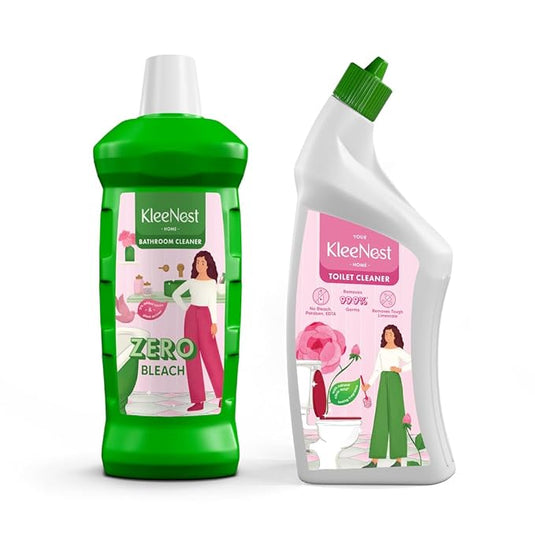 Kleenest Bathroom Cleaner and Toilet Cleaner Combo, Zero Bleach, Plant-Based, Rose Fragrance
