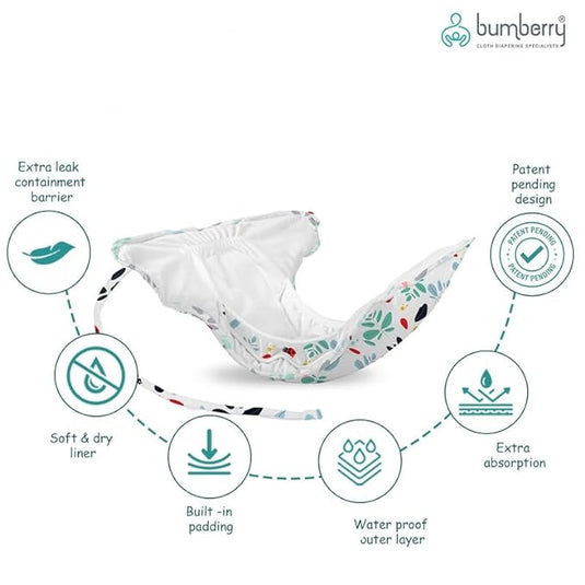 Bumberry New & Improved Smart Nappy for Just Borns (0-6 months)| Holds Upto 3 Pees With Extra Absorbtion & 100% Leak Protection All in One Reusable Cloth Diaper - 5 Piece Pack