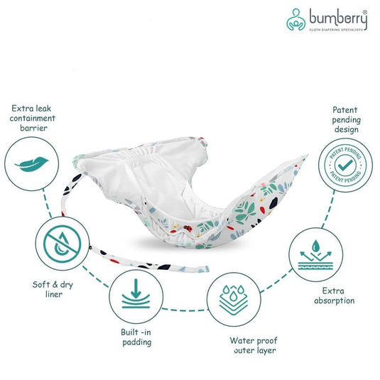 Bumberry New & Improved Smart Nappy For New Born Baby (XS |0-3 months) | Holds Upto 3 Pees With Extra Absorbtion & 100% Leak Protection All in One Cloth Diaper For Just Borns - 2 Pcs - Kit 7