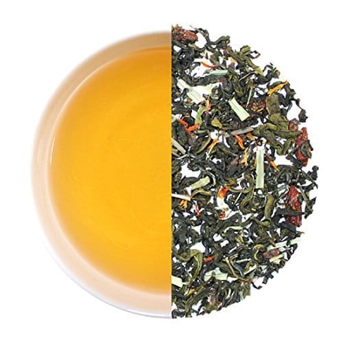 Buy 1 Get 1 Free Teafloor Pomegranate Medley Green Tea | Loose Leaf Green Tea | Fine Blend of Green Tea with Pomegranate | Fruity Flavor | Astringent Aftertaste | 100% Natural Organic | Low Caffeine | High Healing Properties | 100gm (3.5 Oz) 80 cups