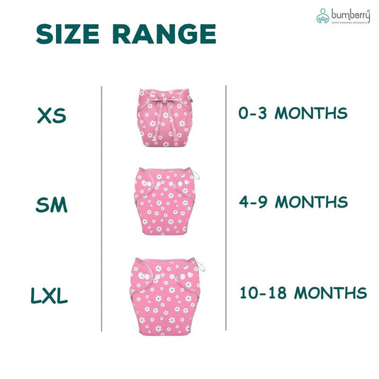 Bumberry New & Improved Smart Nappy For New Born Baby (XS |0-3 months) | Holds Upto 3 Pees With Extra Absorbtion & 100% Leak Protection All in One Cloth Diaper For Just Borns - 2 Pcs - Kit 7