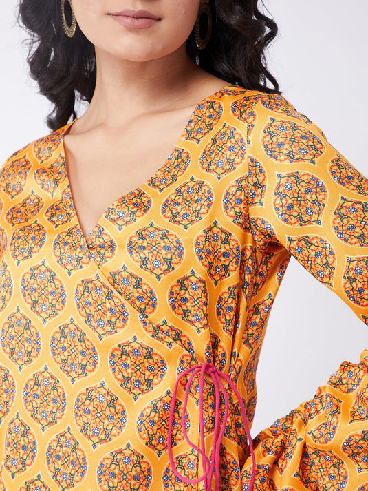 Kasturi Digital Printed Overlap Puff Sleeves Top