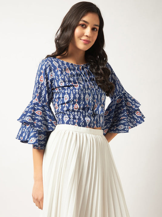 Ikat Printed Bell Sleeves Top