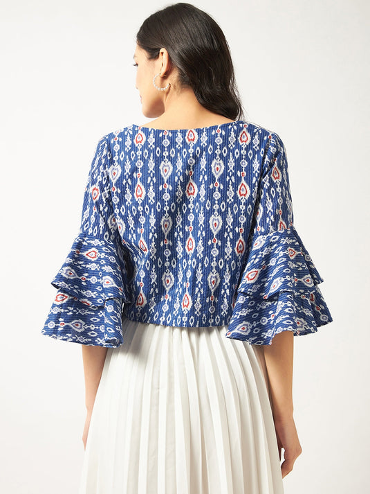 Ikat Printed Bell Sleeves Top