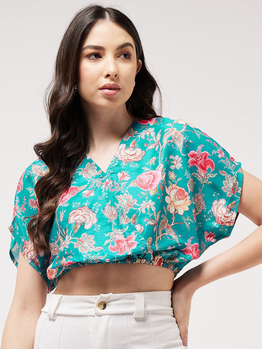 Digital Printed Overlap Crop Top