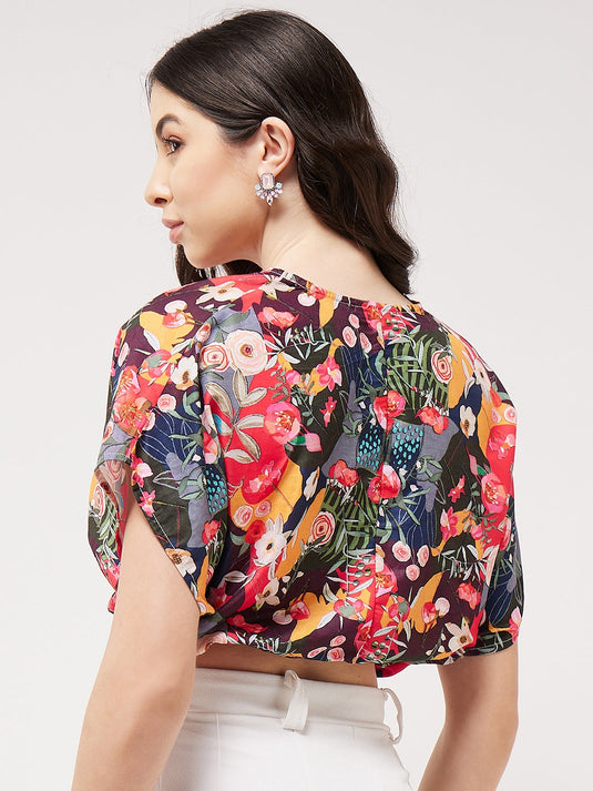 Digital Printed Overlap Crop Top With Elasticated Waist