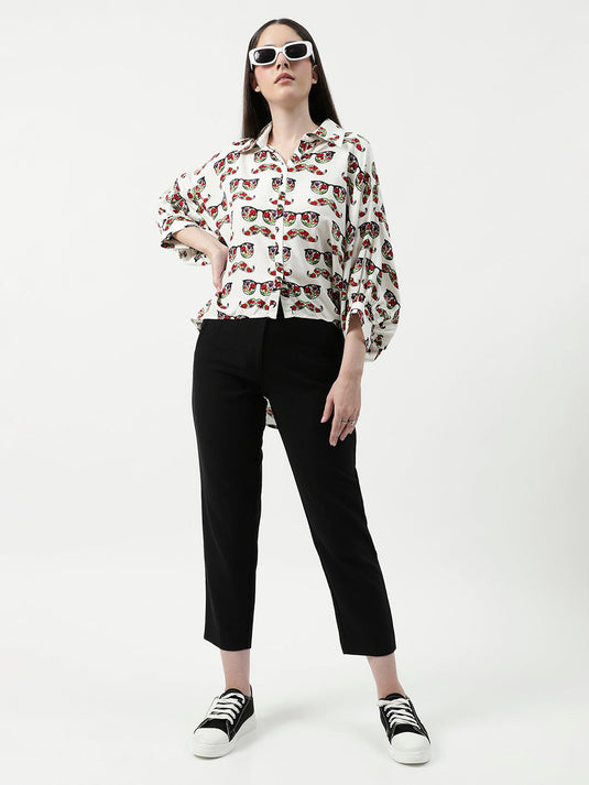 Spec Printed High-Low Shirt Top