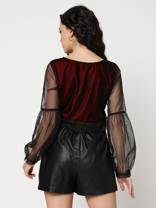 Sheer Shimmer Top With Tie-up Waistline