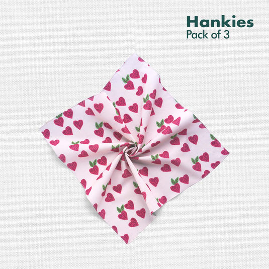 Heart-on! Unisex Hankies, 100% Organic Cotton, Pack of 3