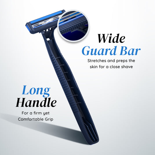 LetsShave Pro 2 Blade Plus Disposable Shaving Razor For Men | Stainless Steel Shaving Blade Made In South Korea | Open Flow Twin Razor Blade With Pivot Head and Safety Cap | Hair Remover | Pack Of 15 + Free Travel Pouch