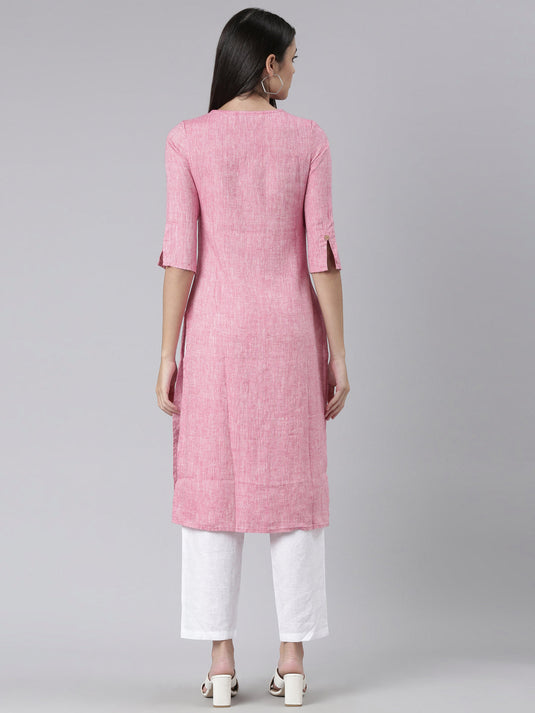 Women Solid Rani Pink and White Kurta Set