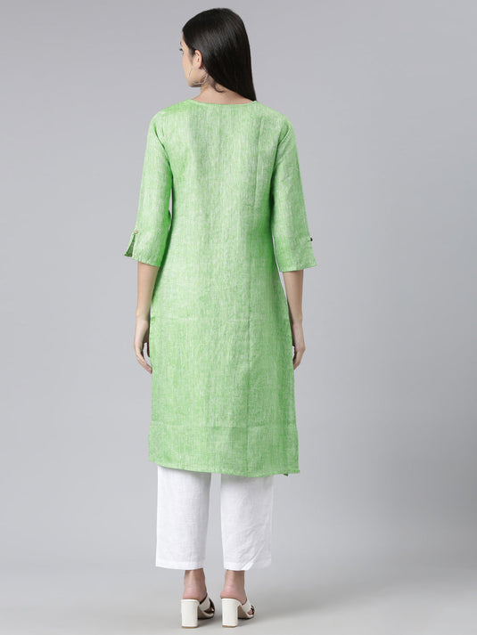 Women Solid Green and White Kurta Set