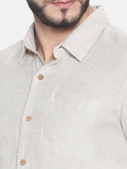 Men Beige Hemp Full Sleeve Shirt