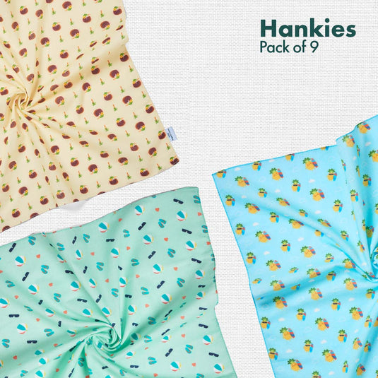 Animalholic! + Happy High! + TBC! The Boss Collection! Unisex Hankies, 100% Organic Cotton, Pack of 9