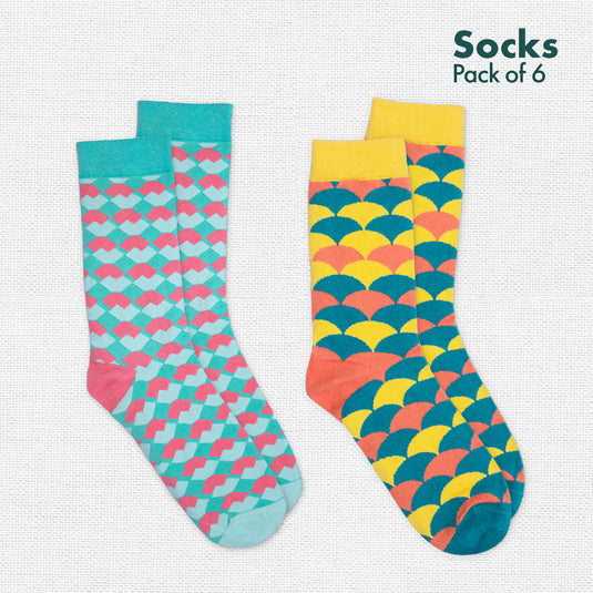 Geometri-fication Series 1! + Series 2! Unisex Socks, 100% Organic Cotton, Crew Length, Pack of 6