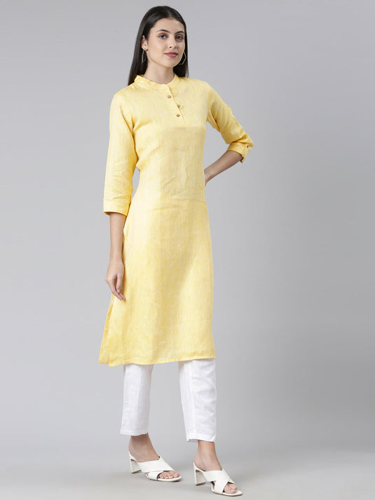 Women Solid Yellow and White Kurta Set